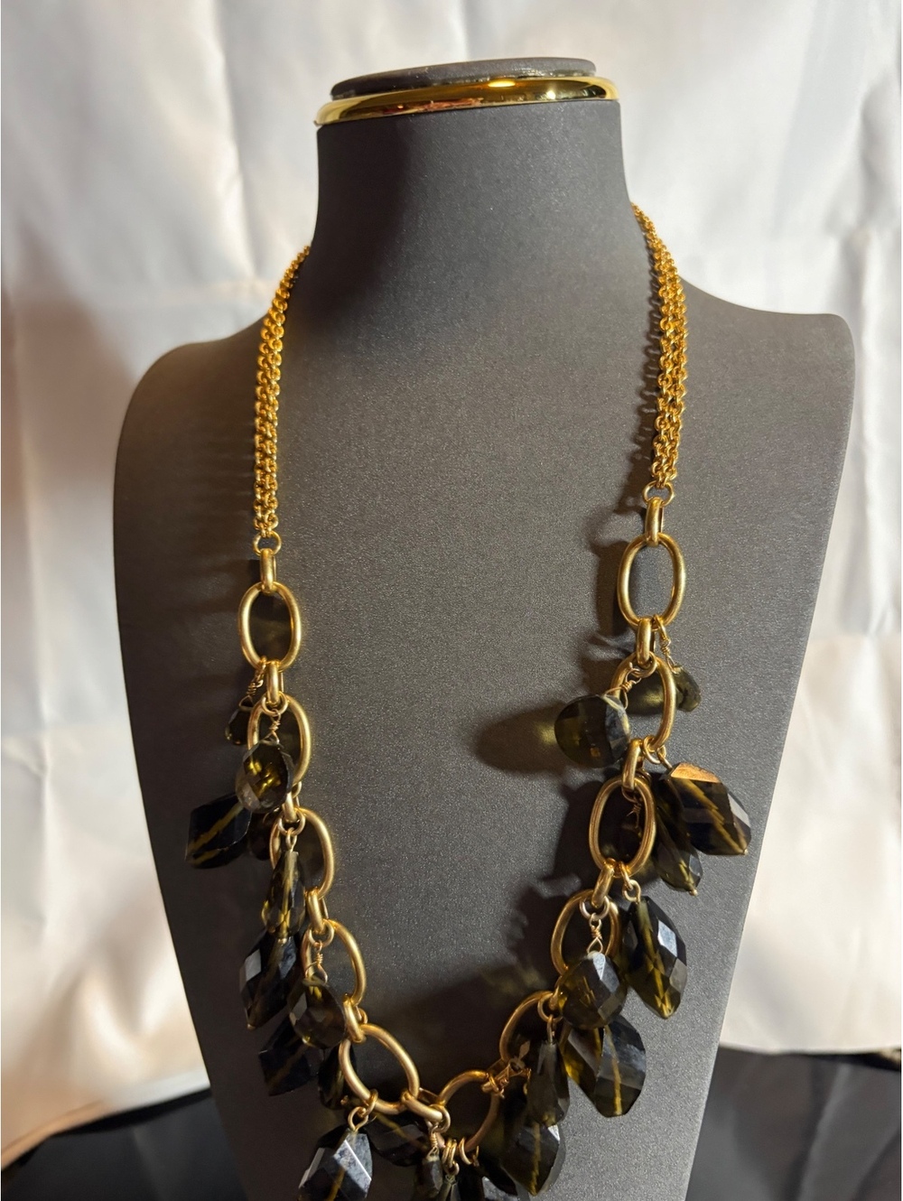 Gold tone braided chain choker necklace